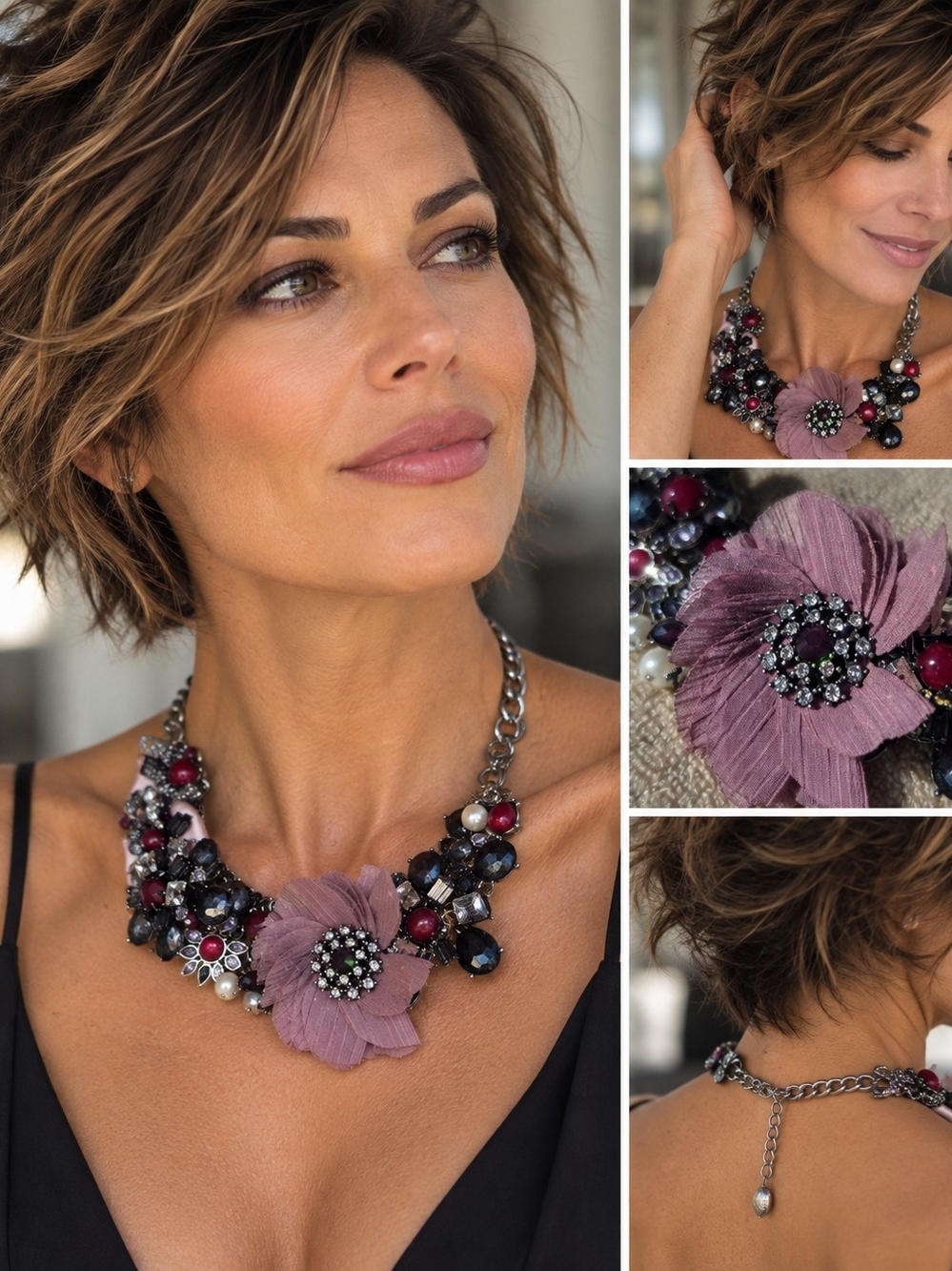 Statement Pink Floral Crystal Necklace - WHBM